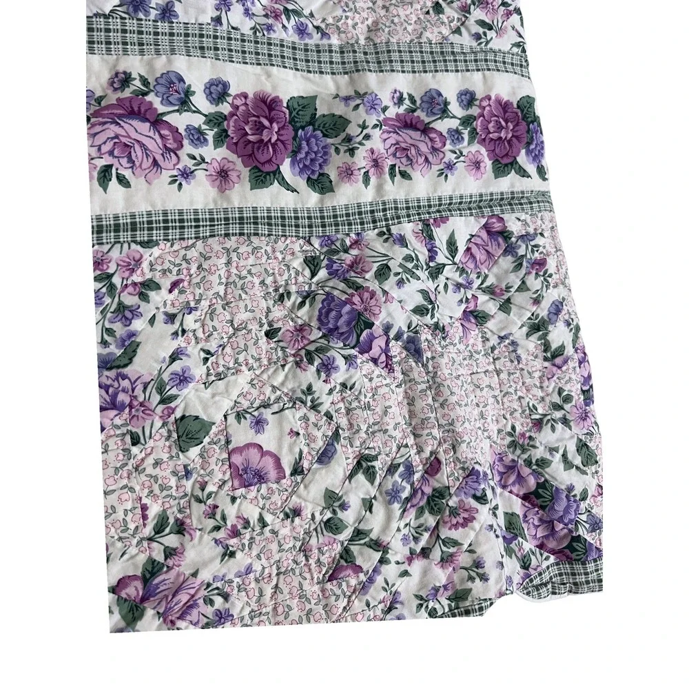 Vintage Lavender Purple Floral Patchwork Quilt Full Queen 82x82 Scalloped